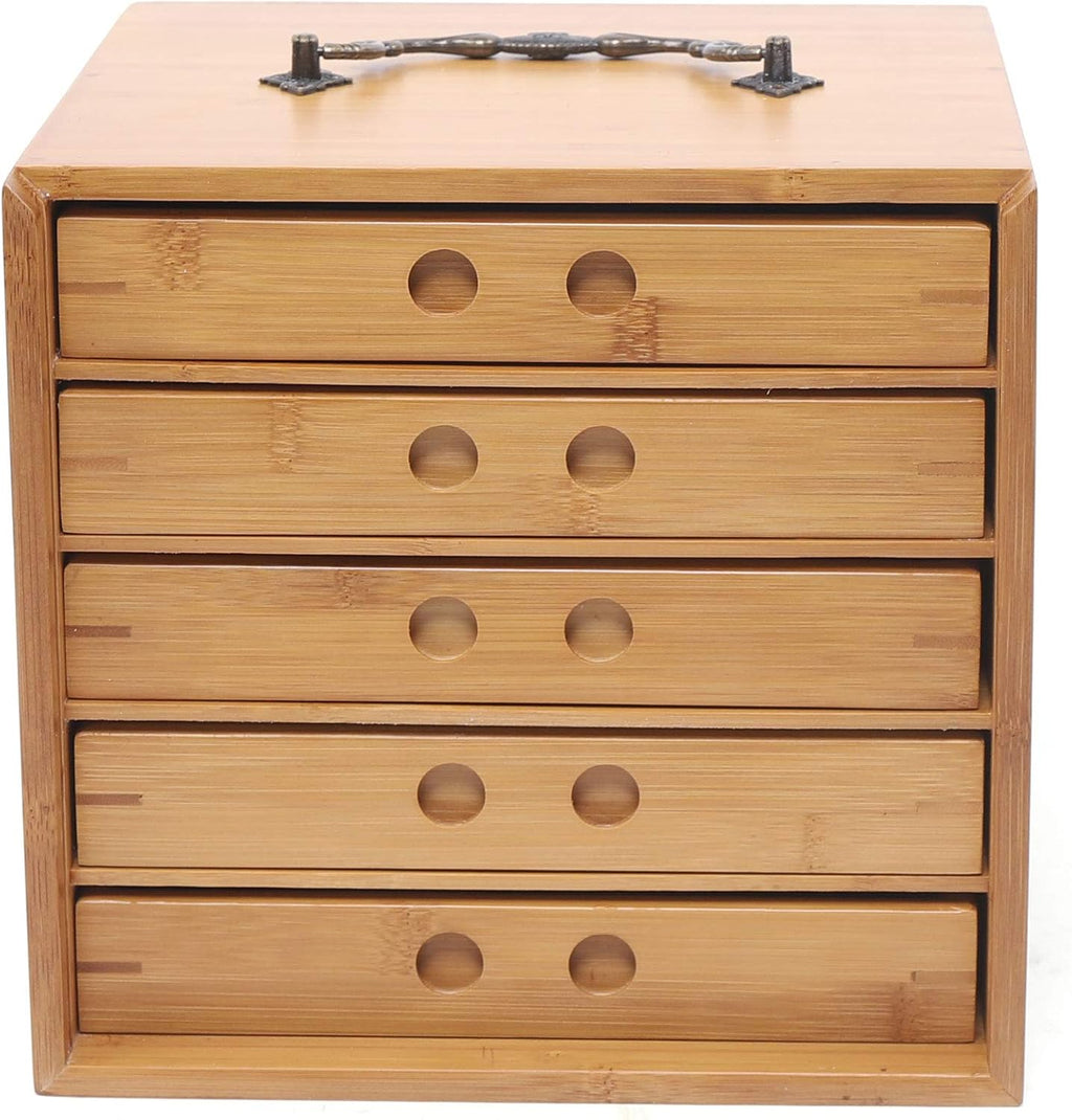 Bamboo Tea Storage Box Chest Drawer Display Cabinet Organizer U218