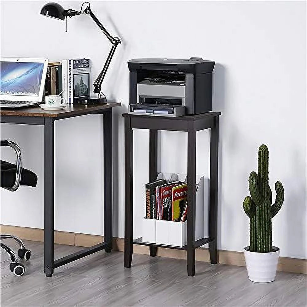 Dark Coffee Tall End Table With Storage Shelf And Solid Wood Legs, D12xw15xh29 Inches V4820