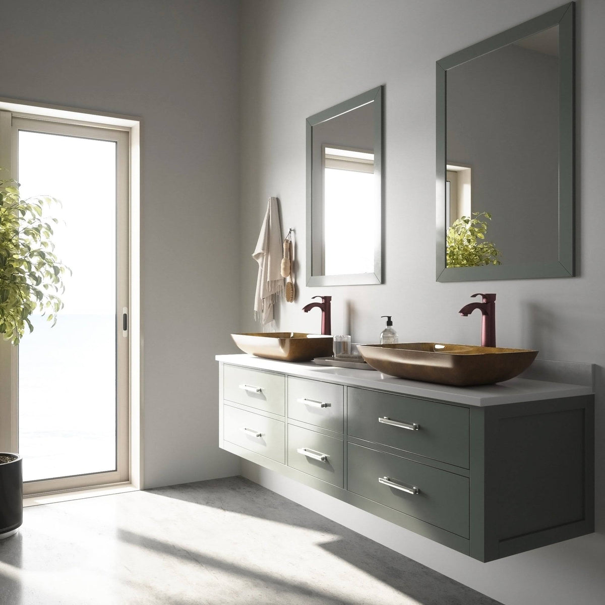 Bronze Rectangular Vessel Bathroom Sink with Faucet I5395