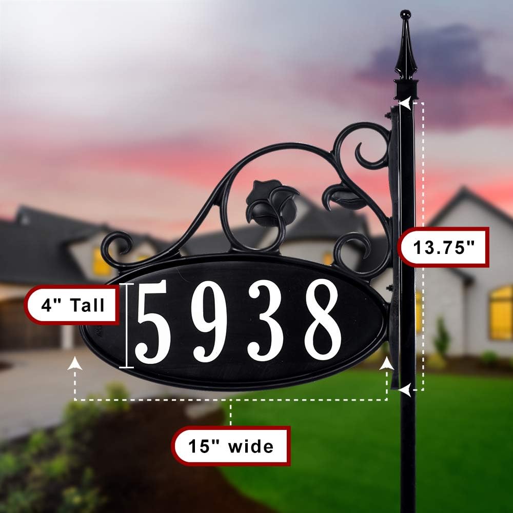 Handcrafted Double-Sided Reflective Address Sign with Pole H475877
