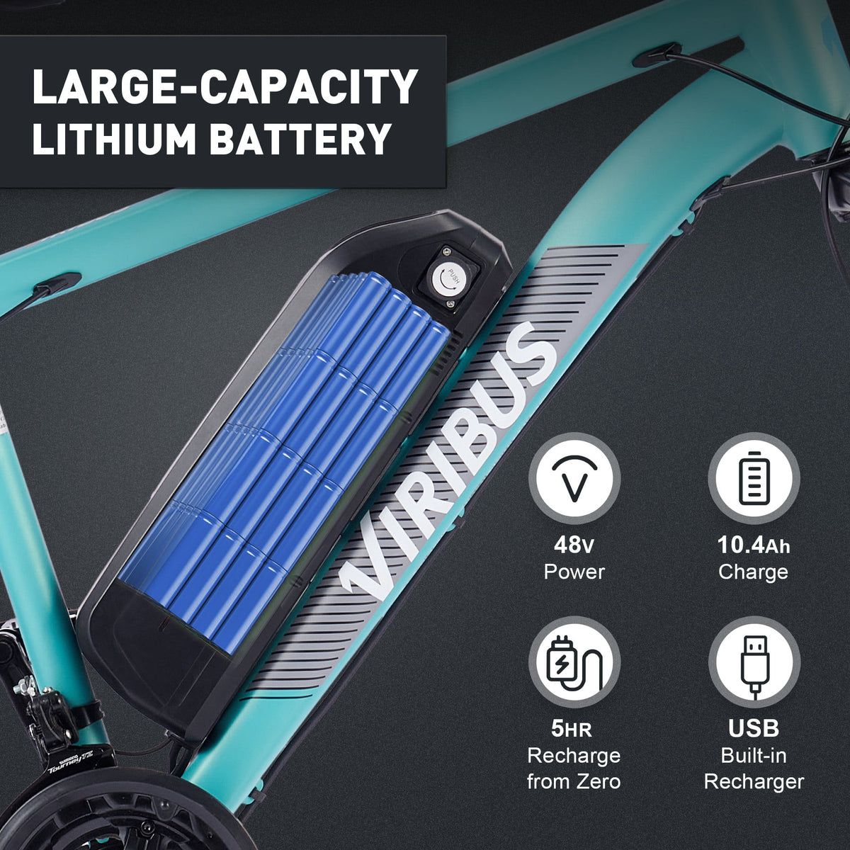 Electric Bike 26" Commuter Mountain Bike Disc Brakes 350W Motor 48V 10.4Ah Lithium A667
