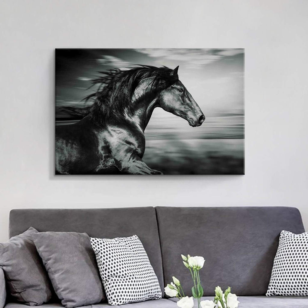 Black Horse Canvas Picture Prints Wild Animal Painting Art Artwork on Canvas K481