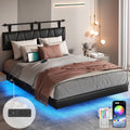 King Size Floating Bed Frame with LED Light & Power Charging Station L406