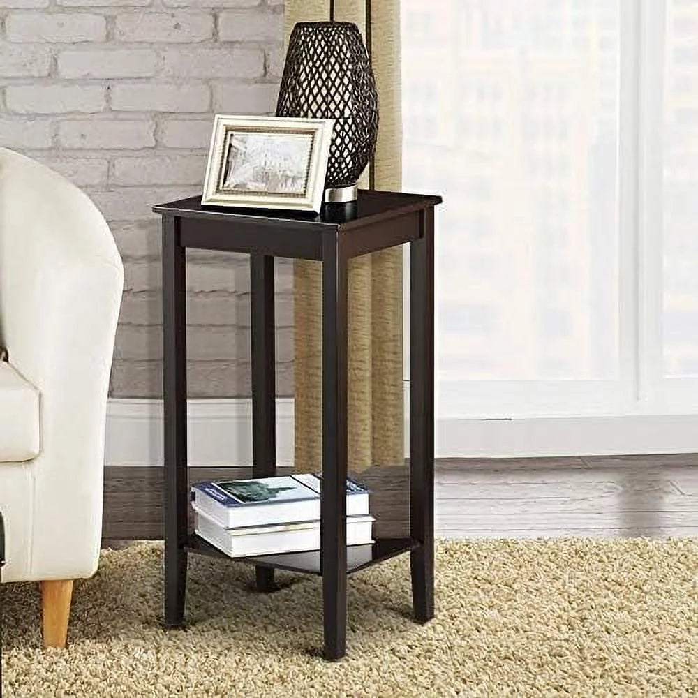Dark Coffee Tall End Table With Storage Shelf And Solid Wood Legs, D12xw15xh29 Inches V4820