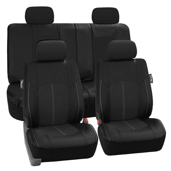Black Perforated Leatherette Full Set Car Seat Covers G193359