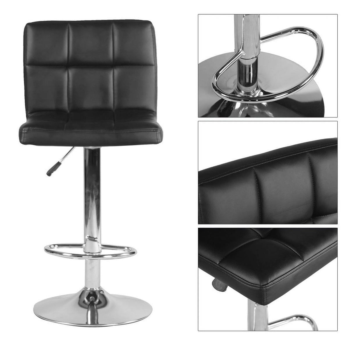 Black PU Leather Adjustable Swivel Bar Stools Set of 2 A688
