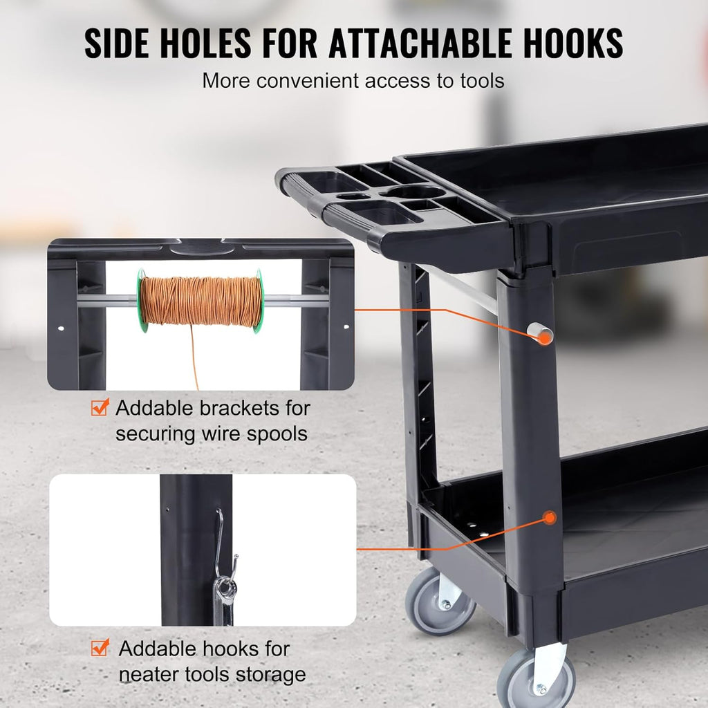 Black 2 Shelf Heavy Duty Plastic Rolling Utility Cart W686049