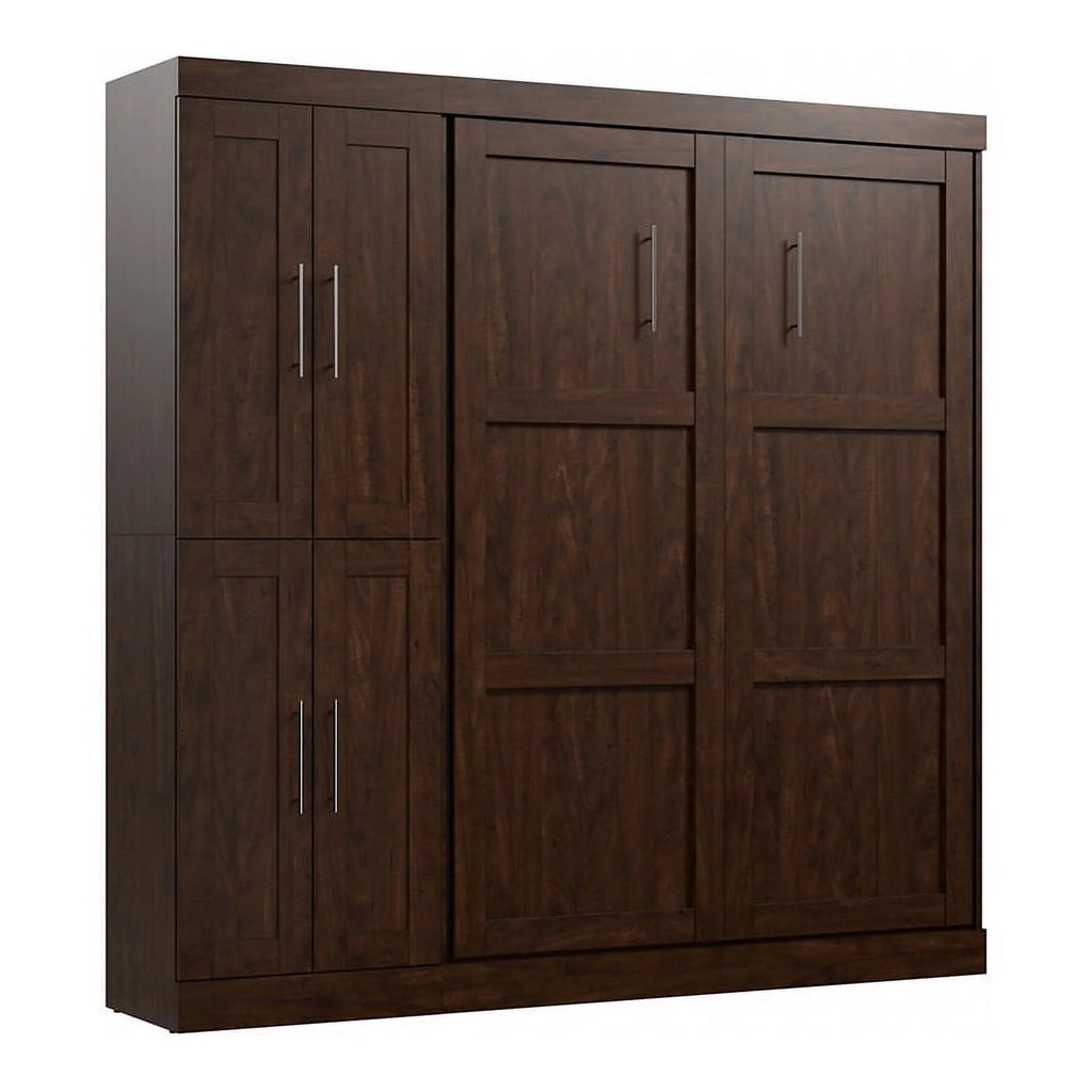 Chocolate Engineered Wood Full Murphy Bed with Closet Organizer N7651