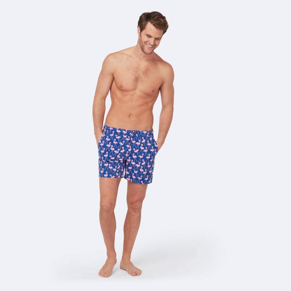Rose/ Blue Flamingo Print Swim Trunks Z700778