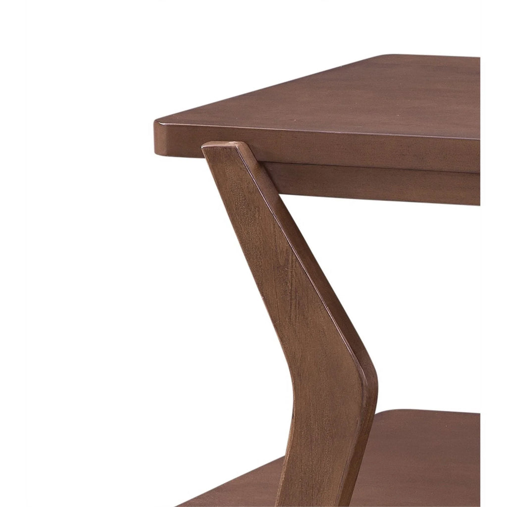 Brown Walnut Wood End Table with Lower Shelf W63761