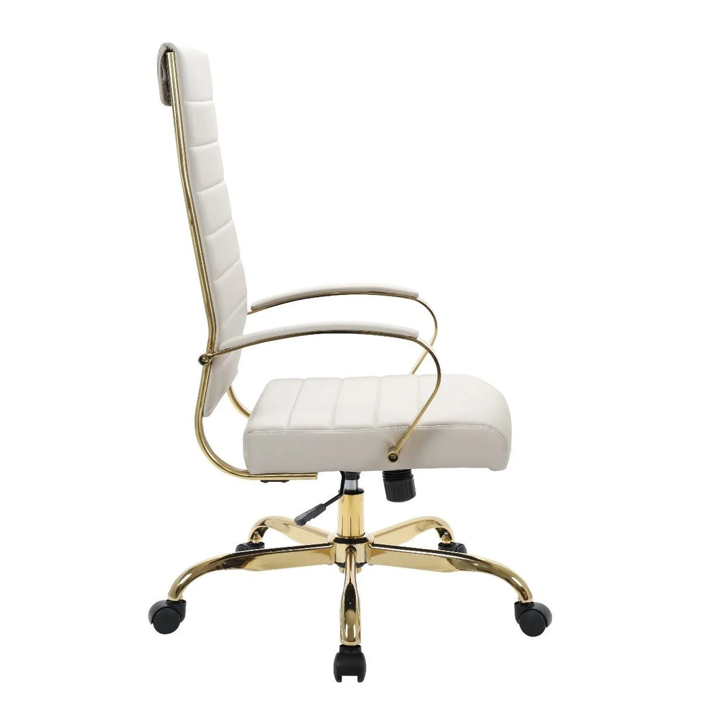 Tan Leather Swivel Office Chair with Gold Frame J763