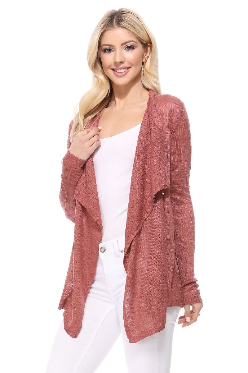 Women's Long Sleeve Sheer Open Front Cardigan Sweater T58219