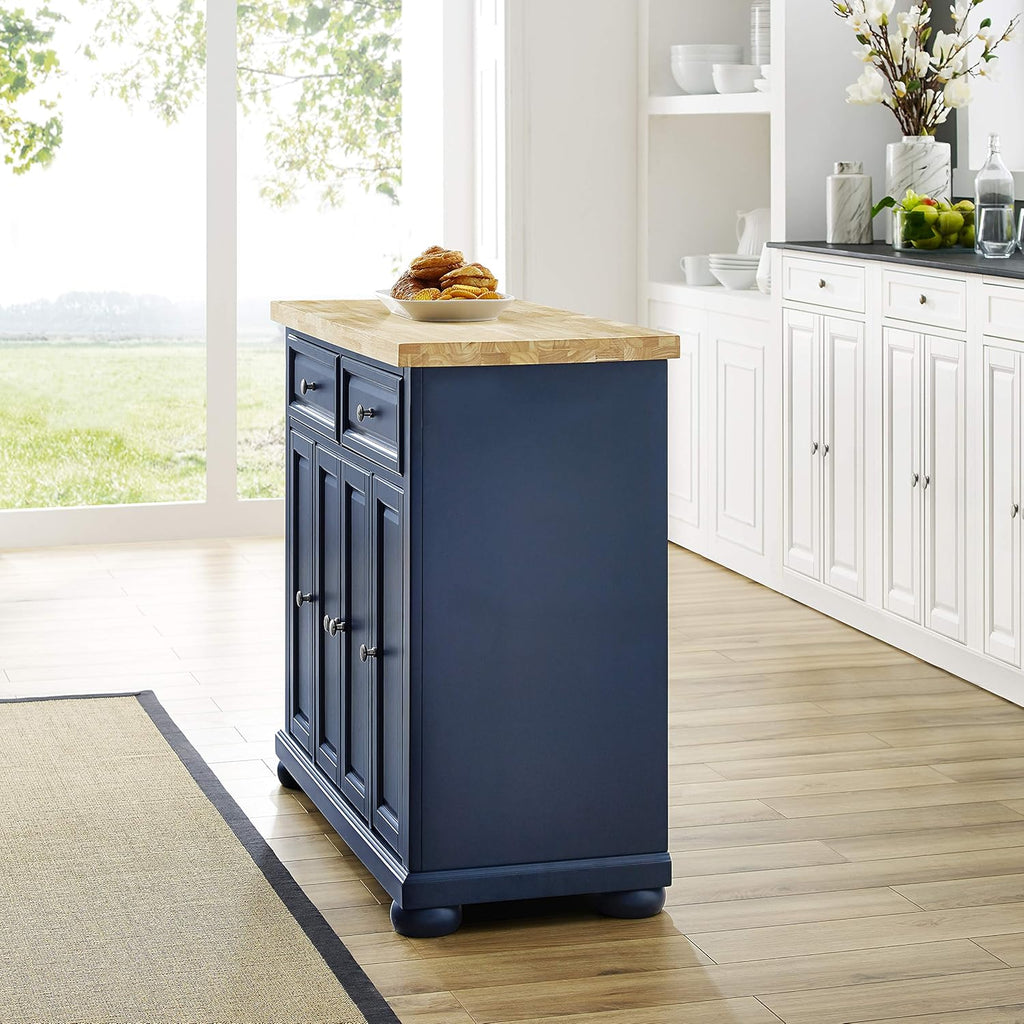 Navy Kitchen Island with Butcher Block Top A857621