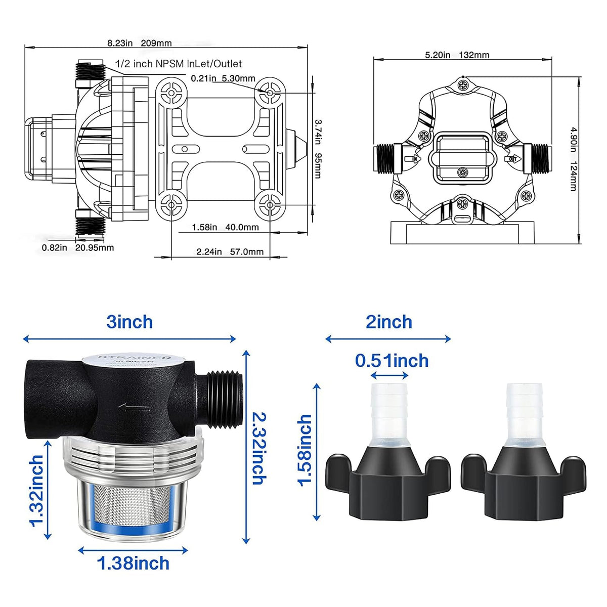 12V Diaphragm Water Pump with Pressure Switch 3.5 GPM 45 PSI A794372