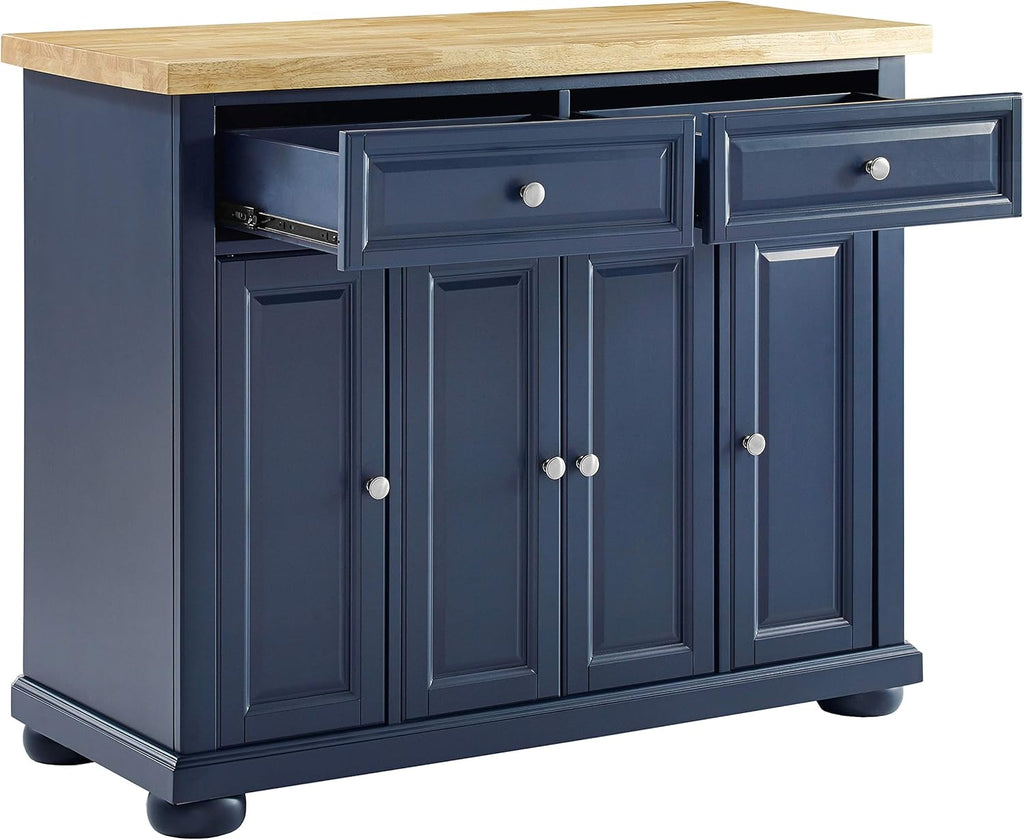 Navy Kitchen Island with Butcher Block Top A857621