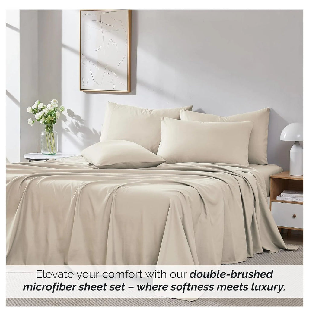 6-Piece Full Size Extra Deep Pocket Sheet Set with Flat and Fitted Sheet, 4 Pillowcases W553