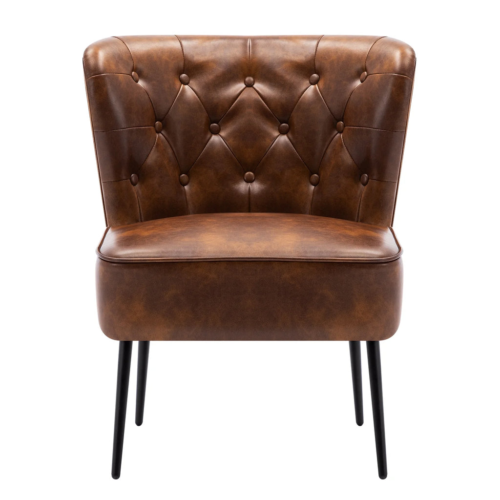 Yellowish Brown PU Tufted Accent Chair D254