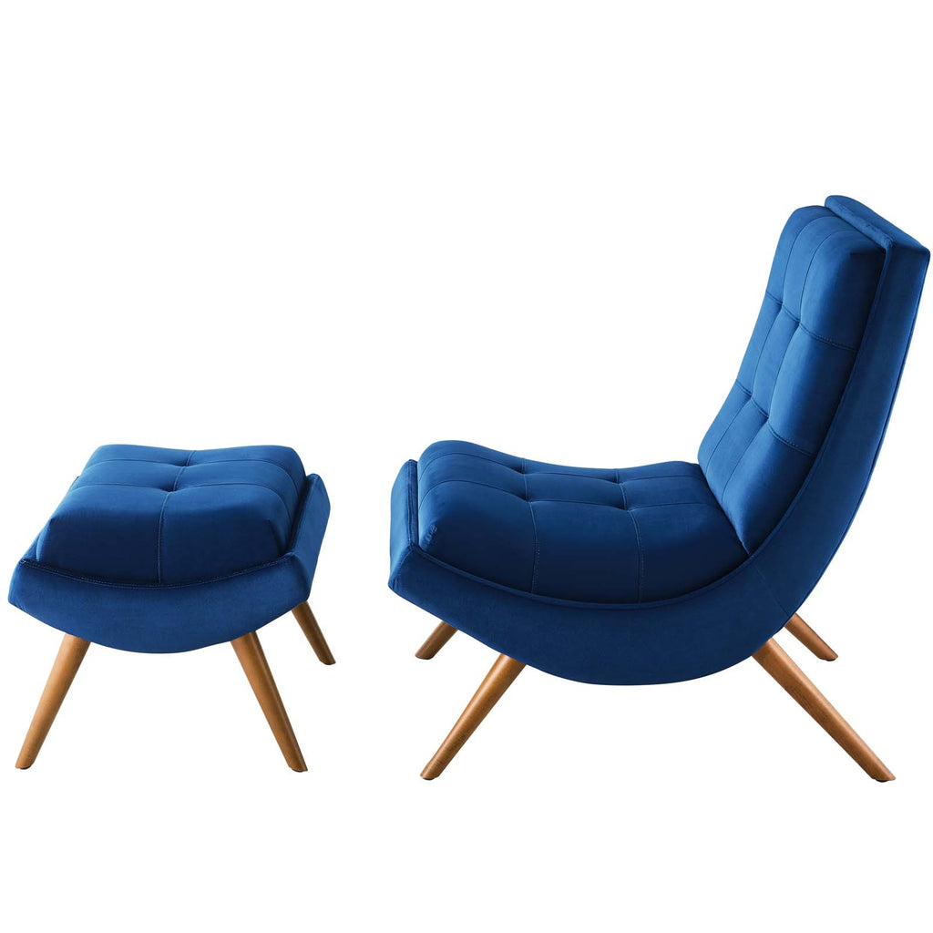 Navy Blue Velvet Accent Side Chair and Ottoman M466