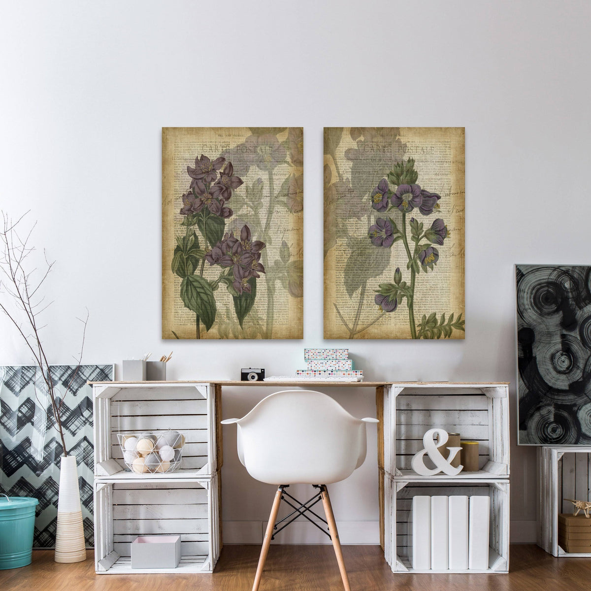 Purple Floral Shadows Diptych E471
