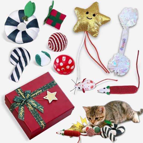 Christmas Cat Toys Set, 10Pcs Catnip Toys with Gift Box L888312