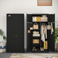 Black Metal Armoire Wardrobe with 2 Doors, 1 Adjustable Shelf, 2 Drawers, and Hanging Rod R7434
