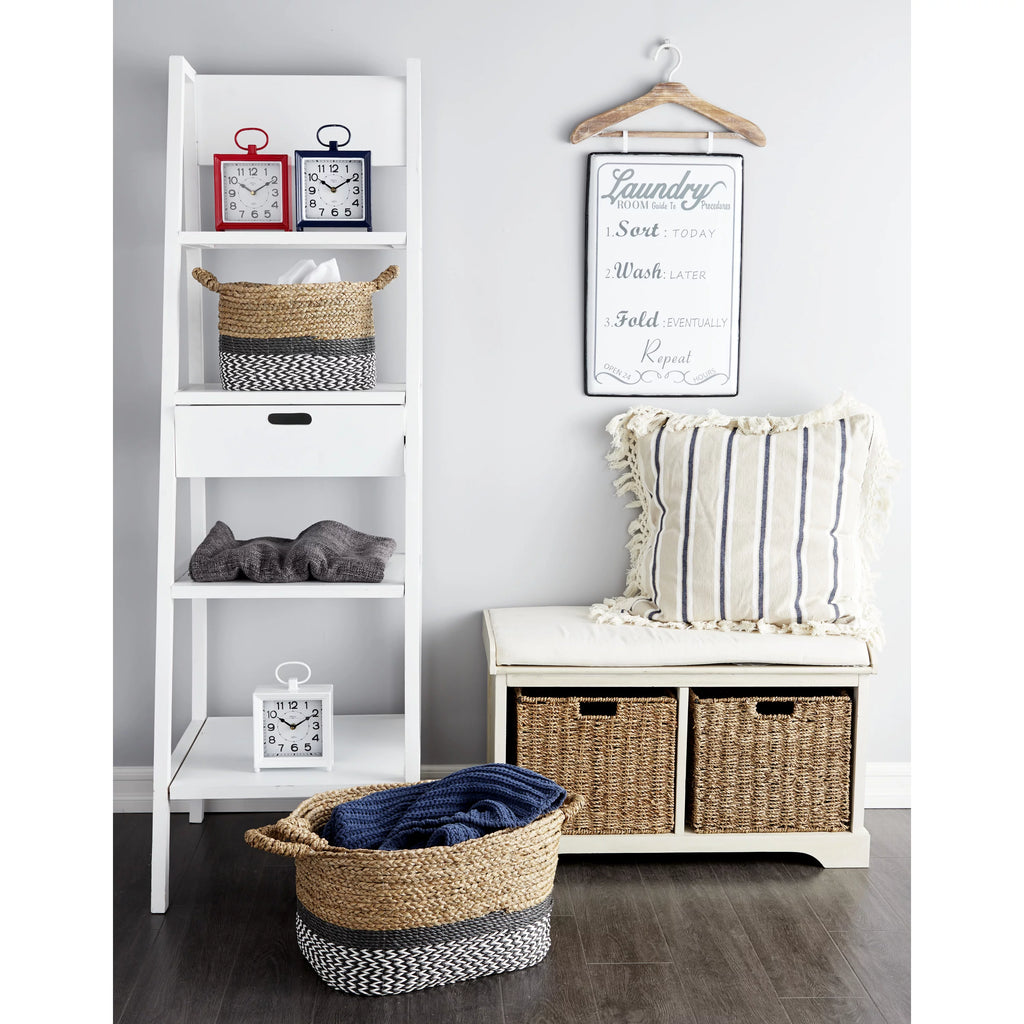 White Wood Storage Bench with Cushion Seat V9037