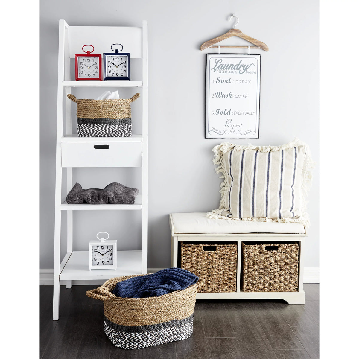 White Wood Storage Bench with Cushion Seat V9037