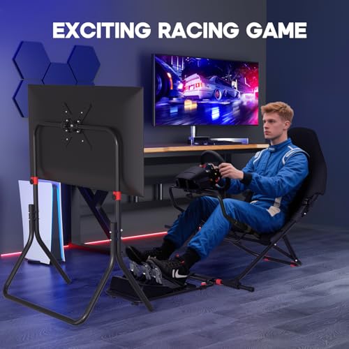 Foldable Racing Simulator Cockpit with TV Stand and Seat U29639