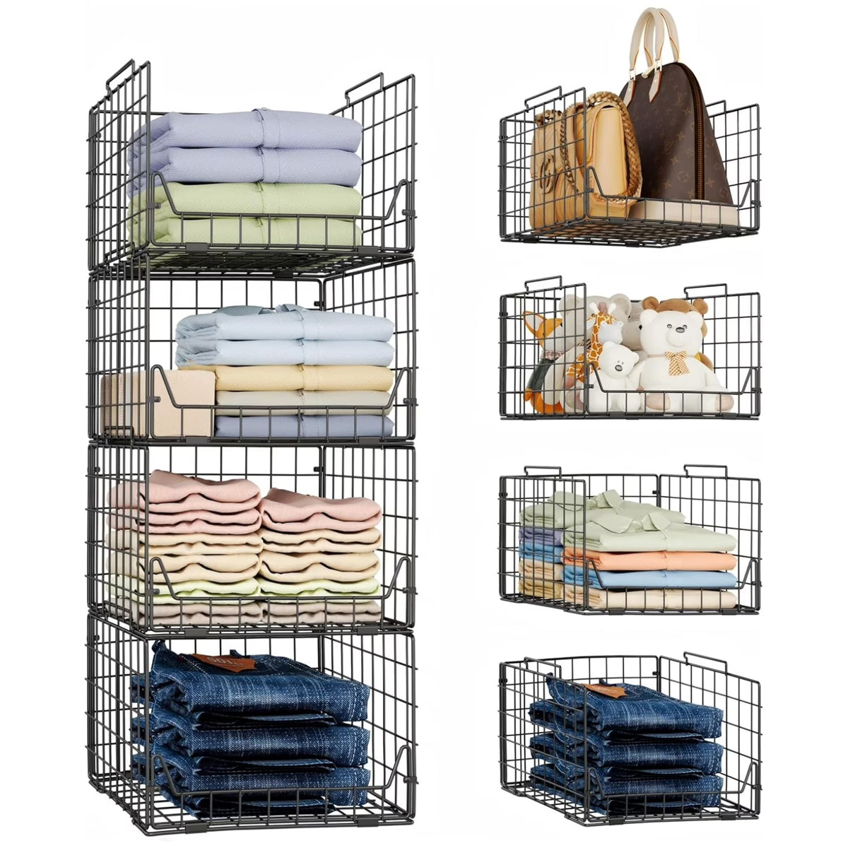 Black Metal Stackable Closet Organizers 4 Pack F23221