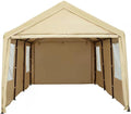 Beige 10x20ft Car Canopy with Transparent Windows Removable Sidewalls & Doors L903