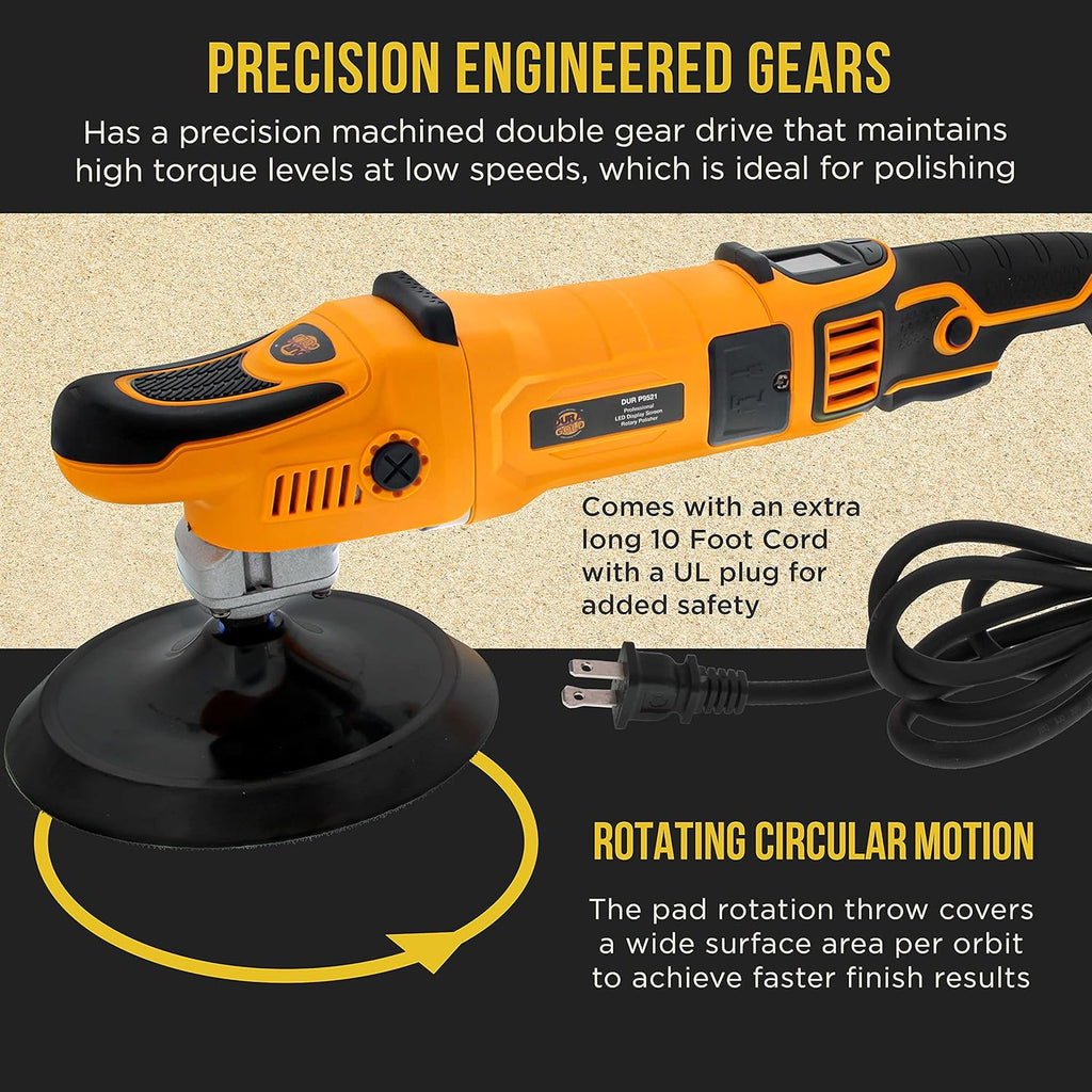 7" Rotary Polisher Buffer Sander with 8 Pad Kit, LED Variable Speed, 1200 Watts D49724