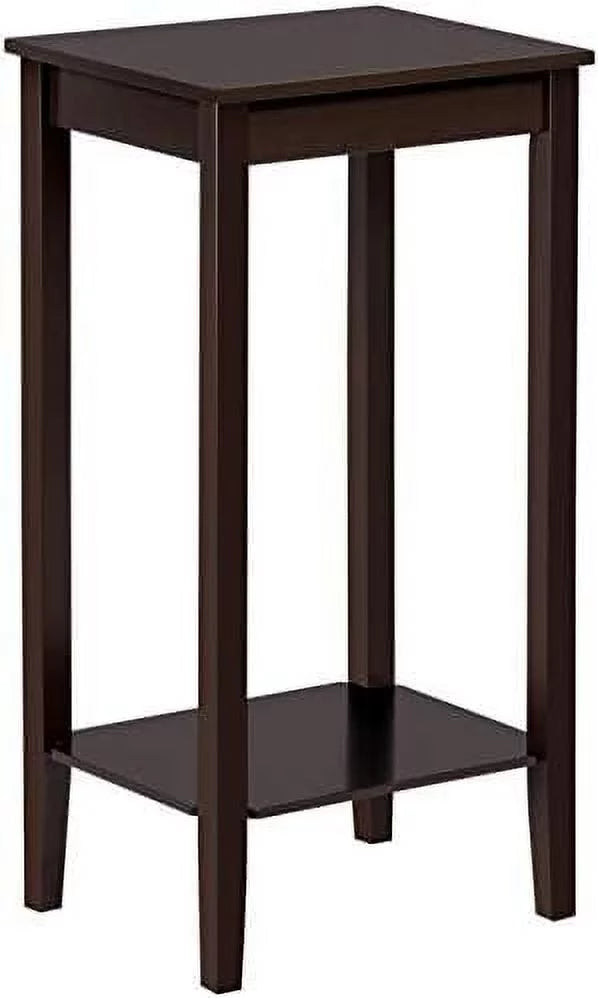 Dark Coffee Tall End Table With Storage Shelf And Solid Wood Legs, D12xw15xh29 Inches V4820