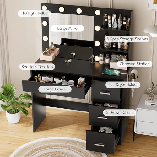 White Vanity Desk with Mirror and 4 Drawers K5309