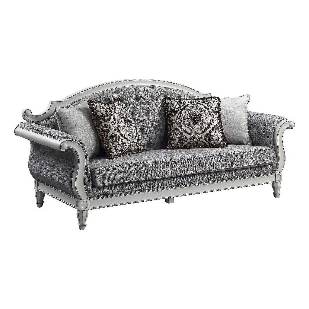 Tufted Fabric Sofa with 4 Pillows in Gray/Antique White B291275