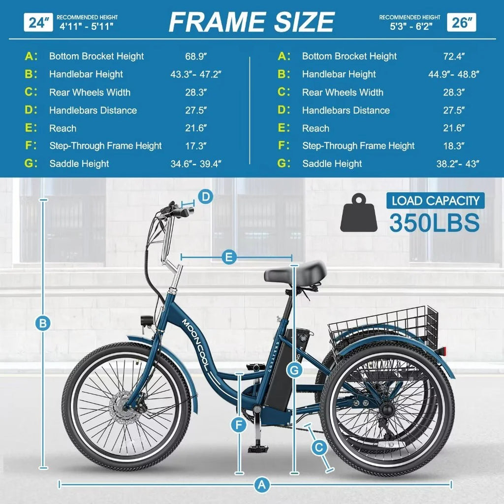 24'' 3 Wheel Electric Tricycle 500W 7-Speed U143