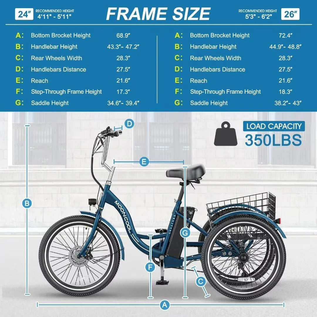 24'' 3 Wheel Electric Tricycle 500W 7-Speed U143