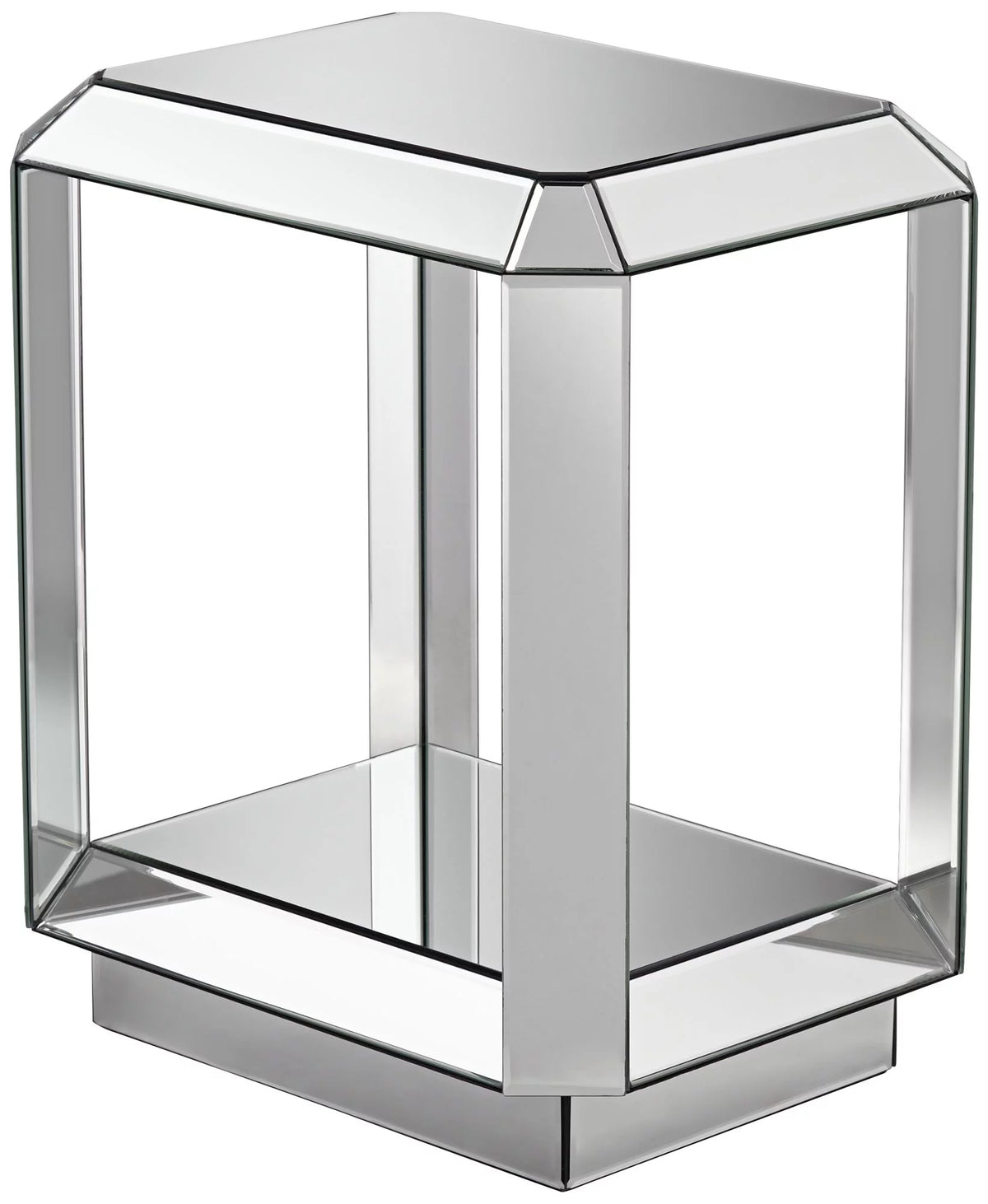 Mirrored Rectangular Accent Side End Table with Open Shelf G5294