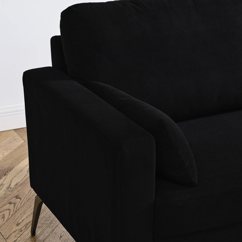 Black Corduroy 3-Seater Sofa with Square Arms V21897