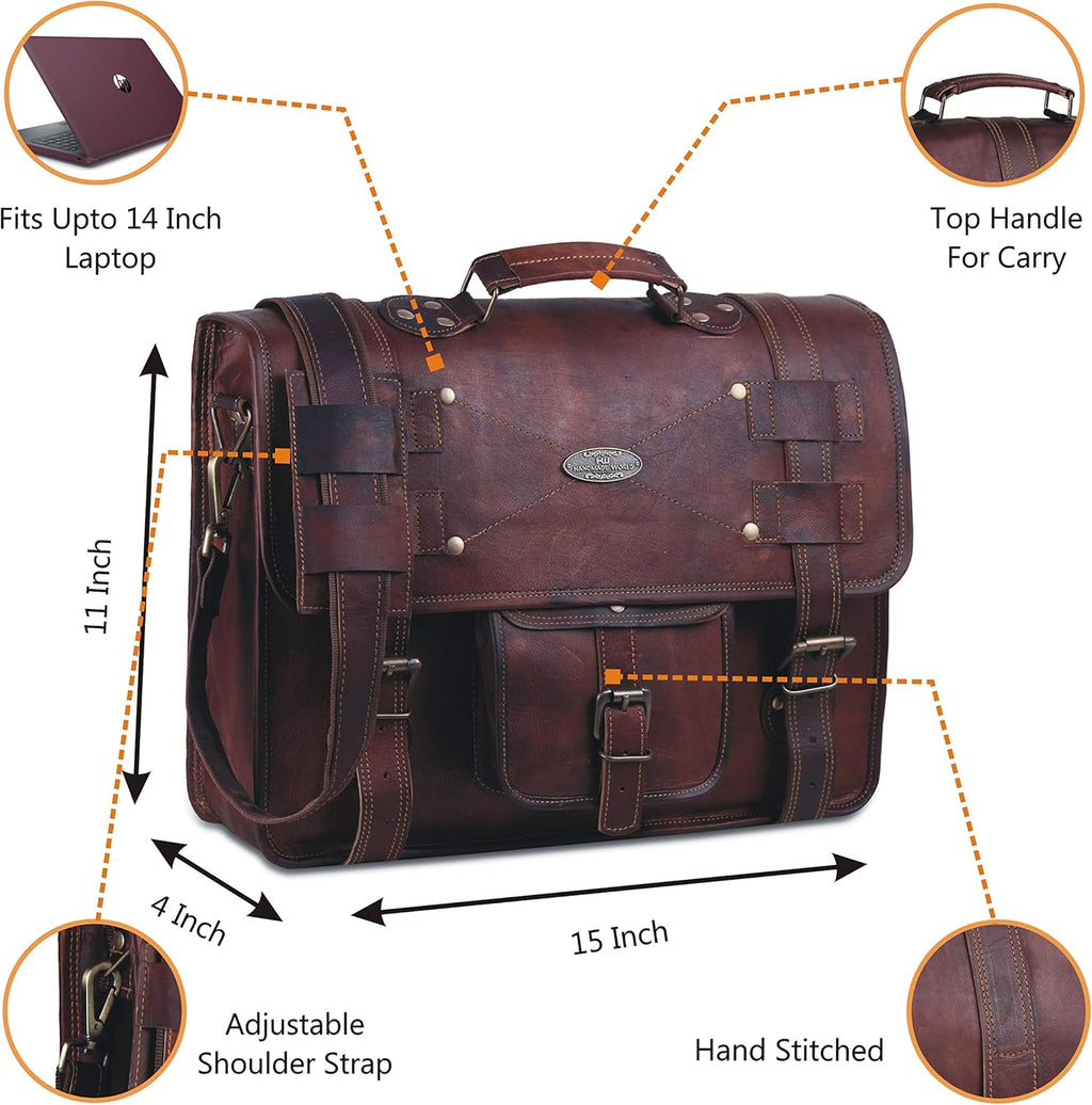 Leather Messenger Bag Laptop Computer Satchel Distressed (12 X 16) U6824