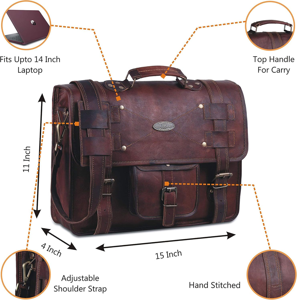Leather Messenger Bag Laptop Computer Satchel Distressed (12 X 16) U6824