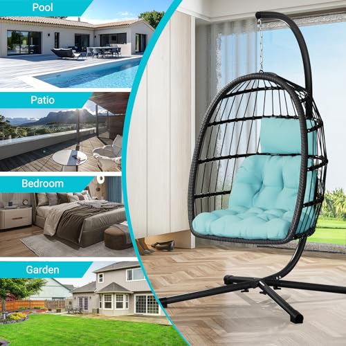 Egg Chair with Stand Rattan Wicker Hanging Swing Hammock Chair 350LBS Capacity S85358
