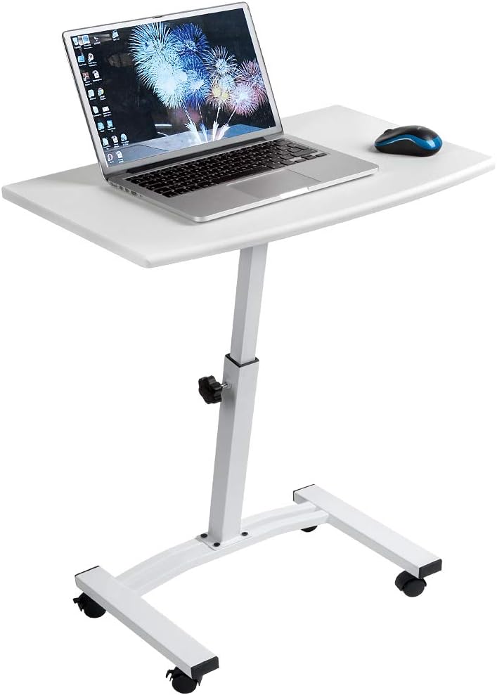 Portable Laptop Desk Cart with Height Adjustable Flat Top, Wheels and Stoppers, Brown U345