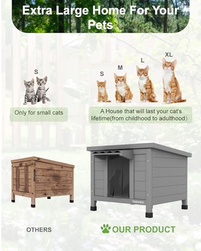 Outdoor Cat House Waterproof Foam Insulated Large Wooden Cat Condos 21.3" L x 19.9" W x 18.9" H K799925