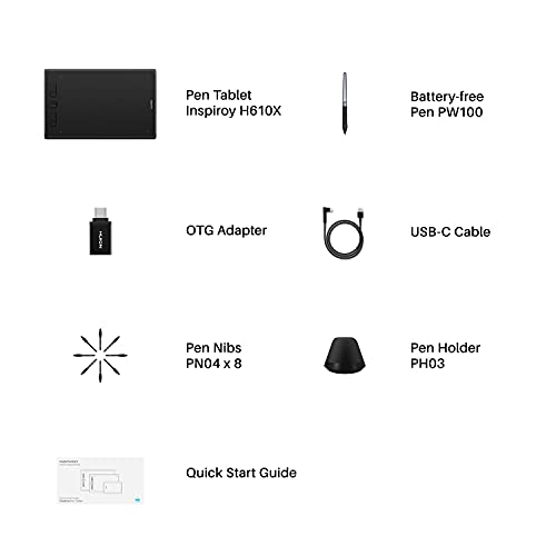 Graphics Tablet with Battery-Free Stylus 8192 Pressure Sensitive Black Q30617