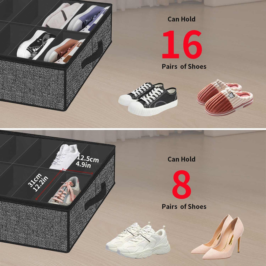 Black Linen-like Underbed Shoe Storage Organizer R919