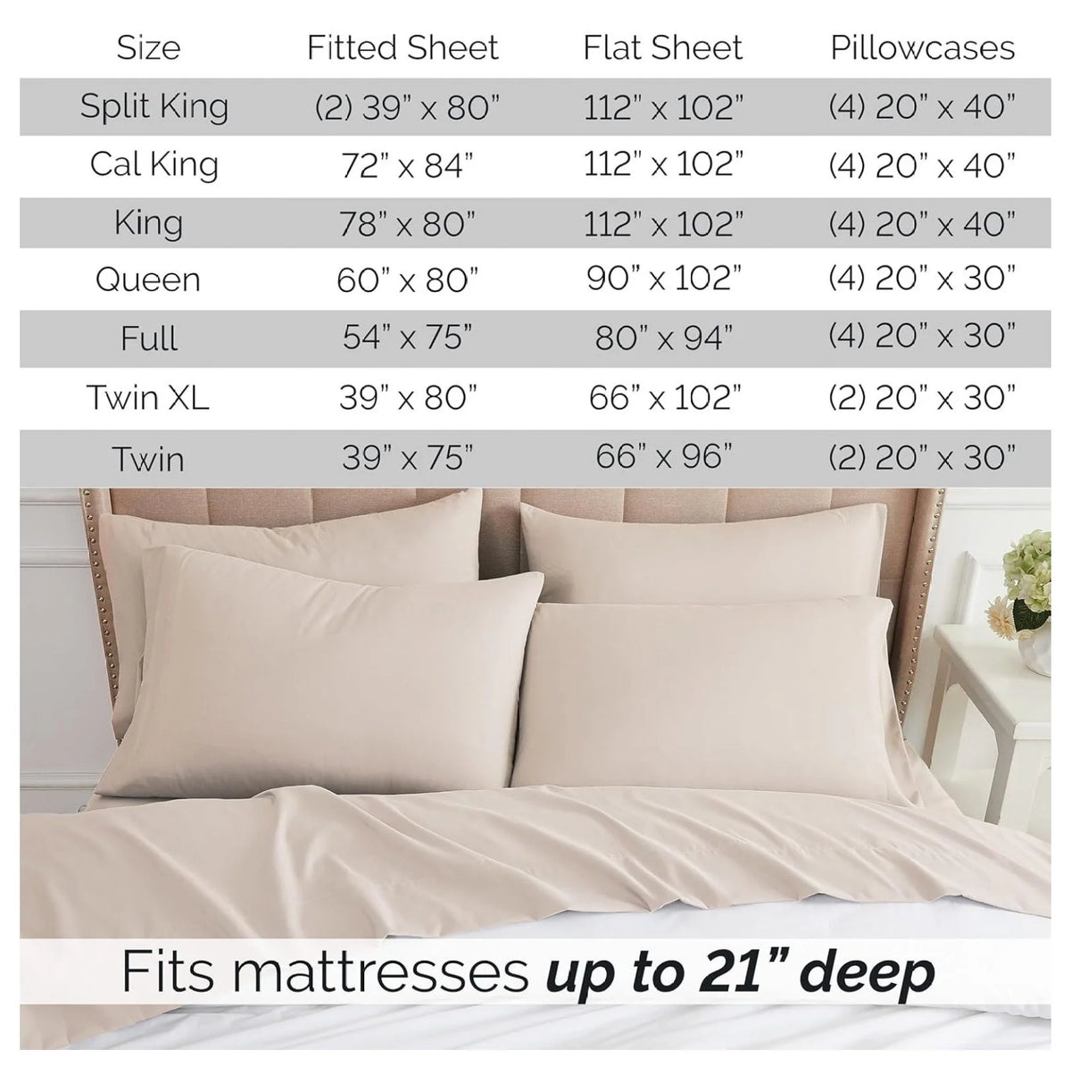 6-Piece Full Size Extra Deep Pocket Sheet Set with Flat and Fitted Sheet, 4 Pillowcases W553