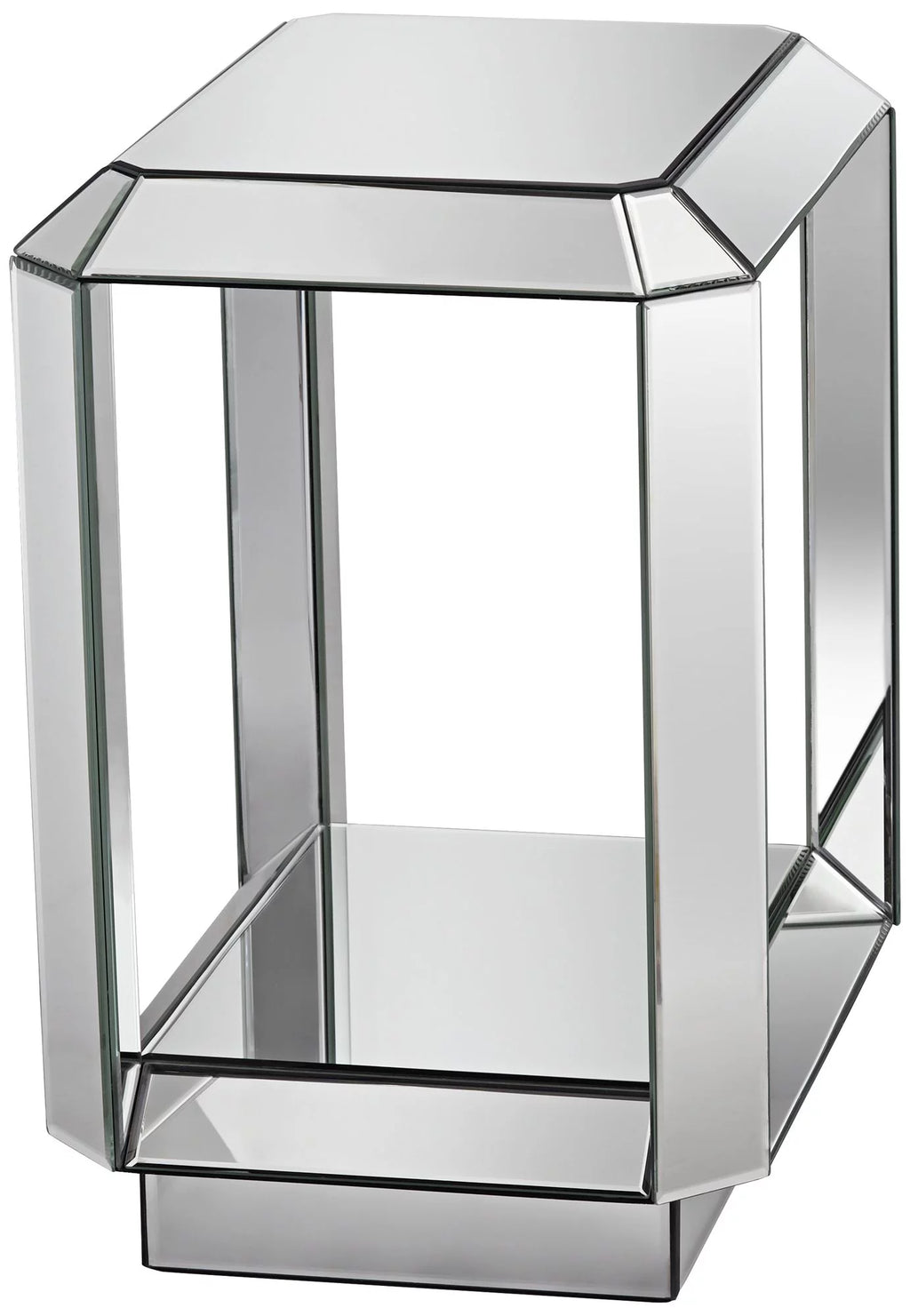 Mirrored Rectangular Accent Side End Table with Open Shelf G5294