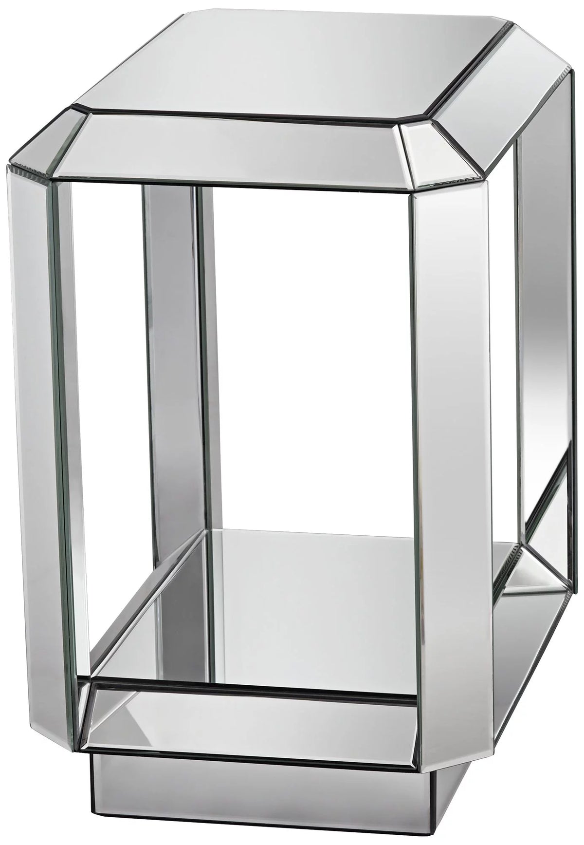 Mirrored Rectangular Accent Side End Table with Open Shelf G5294