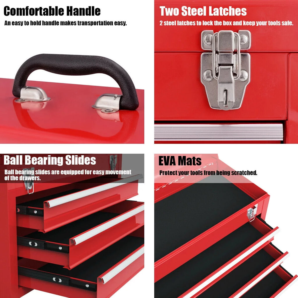 Portable 3 Drawers Red Tool Chest K64463