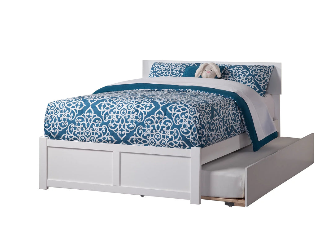White Full Platform Bed with Twin Size Trundle Bed S38075